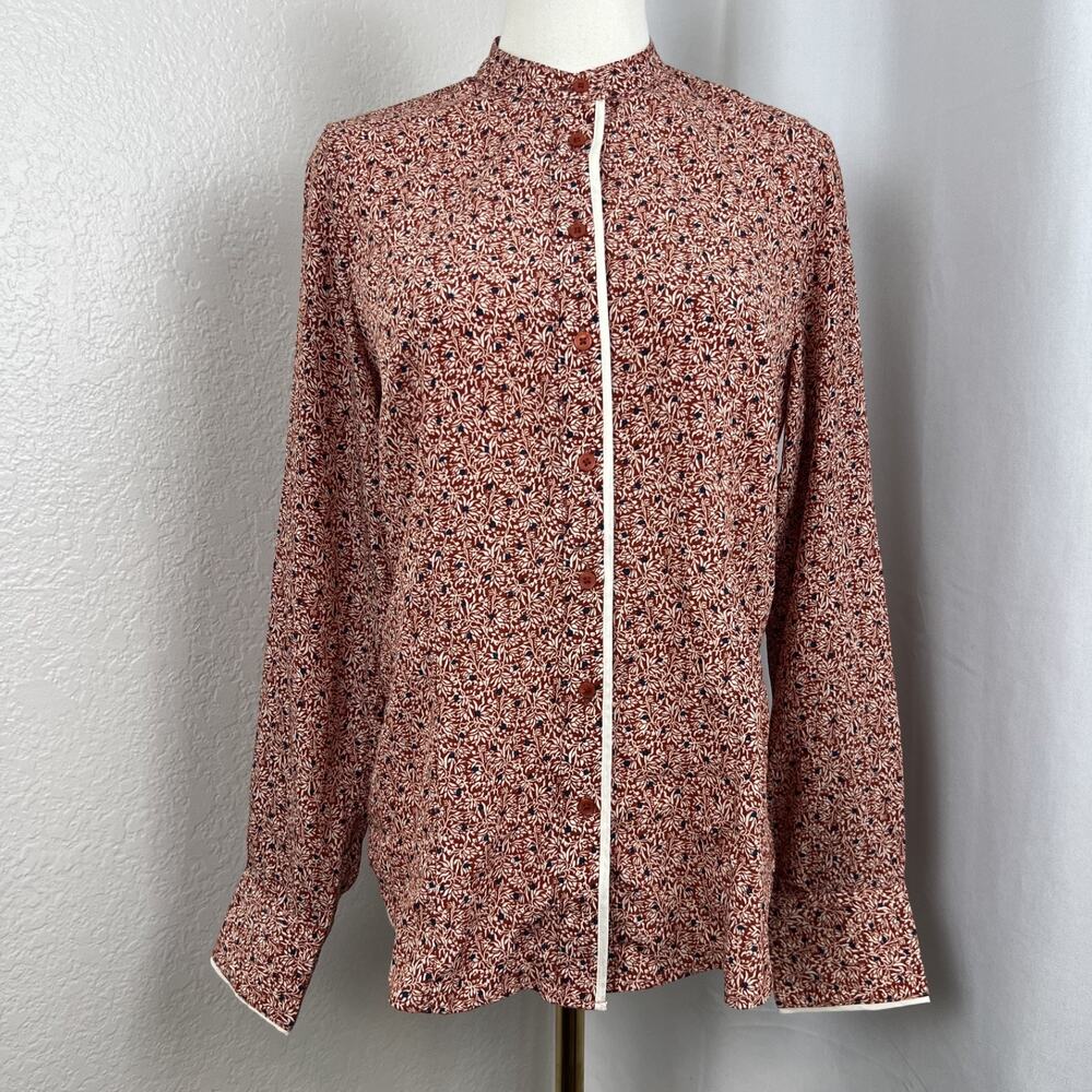 The Shirt Rochelle Behrens Top Womens Small Red Micro Floral Button Down Preppy